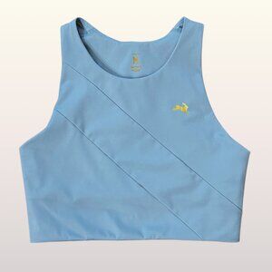 Tracksmith Bell Lap Crop Top size Medium Provincial Blue Sash Rabbit Logo
